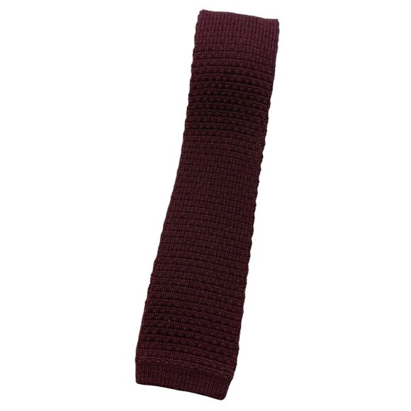 LANDS' END Men's Wool Mohair Knit Necktie LUXURY Tie Solid Burgundy W:2.5" EUC